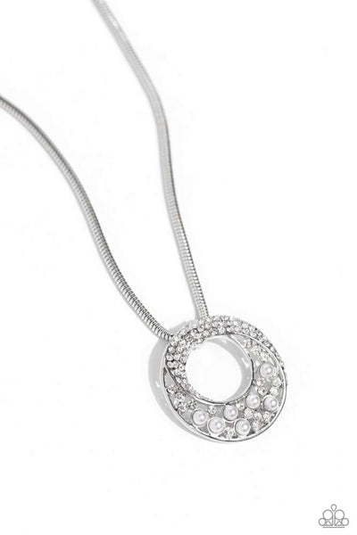 SCINTILLATING SPIRAL - WHITE PEARL GEM NECKLACE - PAPARAZZI