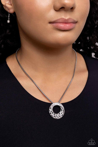 SCINTILLATING SPIRAL - WHITE PEARL GEM NECKLACE - PAPARAZZI