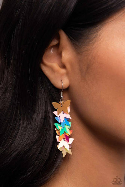 AERIAL AMBIENCE - MULTI BUTTERFLY DROP EARRINGS - PAPARAZZI