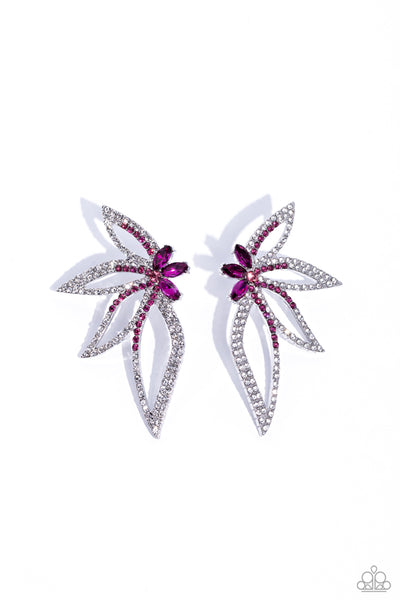 TWINKLING TULIP - PINK AND WHITE RHINESTONE SILVER FLORAL POST EARRINGS - PAPARAZZI - LIFE OF THE PARTY JANUARY 2024