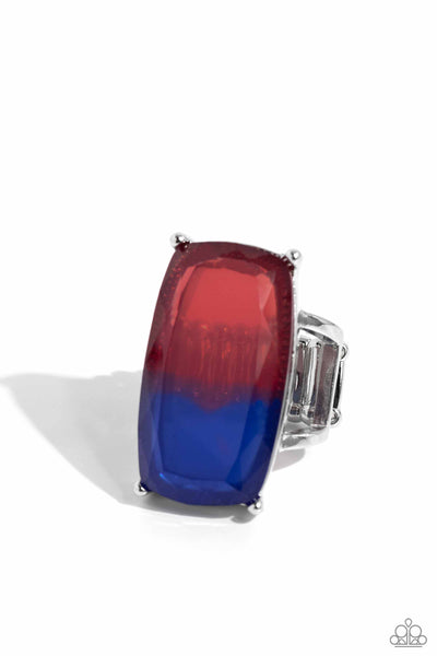 DRAMATIC DUO - RED BLUE OMBRE GEM SILVER RING - PAPARAZZI