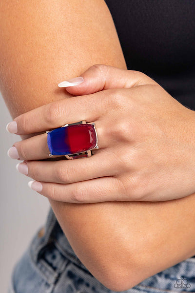 DRAMATIC DUO - RED BLUE OMBRE GEM SILVER RING - PAPARAZZI