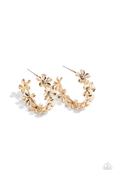 FLORAL FLAMENCO - GOLD FLOWER HOOP EARRINGS - PAPARAZZI