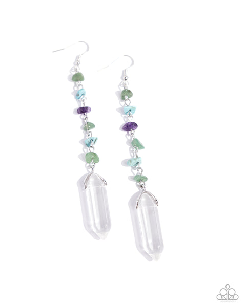 QUARTZ QUALIFICATION - GREEN JADE PURPLE CLEAR CRYSTAL EARRINGS - PAPARAZZI