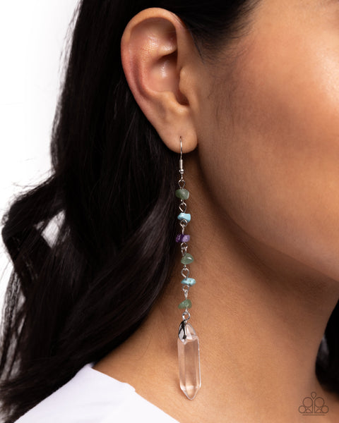 QUARTZ QUALIFICATION - GREEN JADE PURPLE CLEAR CRYSTAL EARRINGS - PAPARAZZI