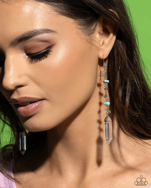 QUARTZ QUALIFICATION - GREEN JADE PURPLE CLEAR CRYSTAL EARRINGS - PAPARAZZI