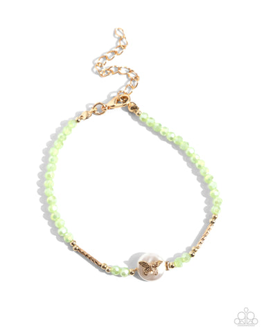 AERIAL ACTRESS - GREEN & GOLD BEAD BRACELET - PAPARAZZI