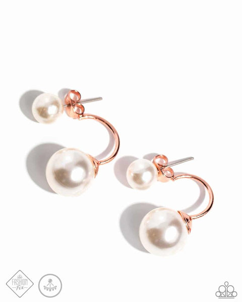 DAYDREAMY DAWN - COPPER WHITE PEARL JACKET EARRINGS - PAPARAZZI MAY 2024 FASHION FIX