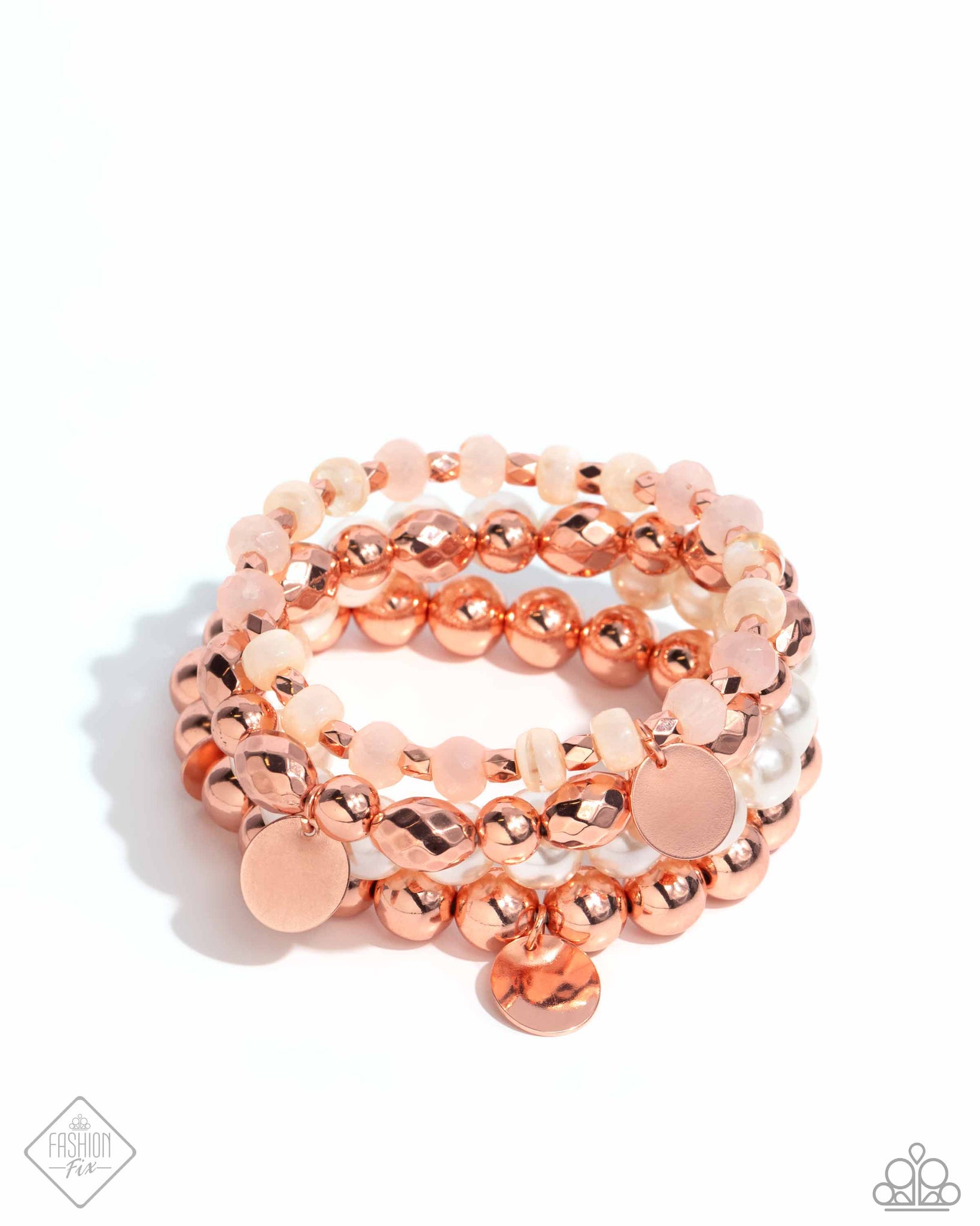 DAWN DEMONSTRATION - COPPER CHAIN WHITE PEARL STRETCHY BRACELET SET - PAPARAZZI - FASHION FIX MAY 2024