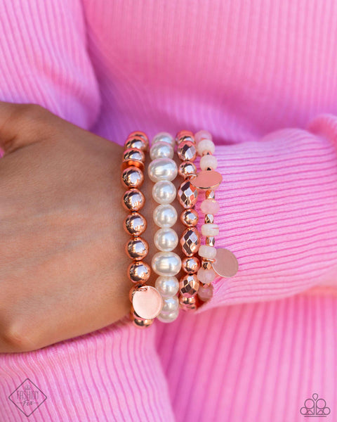 DAWN DEMONSTRATION - COPPER CHAIN WHITE PEARL STRETCHY BRACELET SET - PAPARAZZI - FASHION FIX MAY 2024
