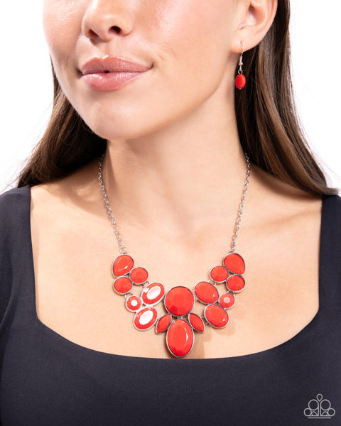 DEMI-DIVA - RED BEAD SILVER SHORT NECKLACE - PAPARAZZI
