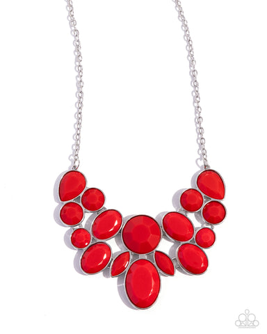 DEMI-DIVA - RED BEAD SILVER SHORT NECKLACE - PAPARAZZI