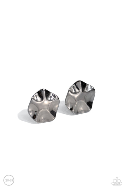 DESTINATION UNKNOWN - BLACK WAVY DISC CLIP-ON EARRINGS - PAPARAZZI