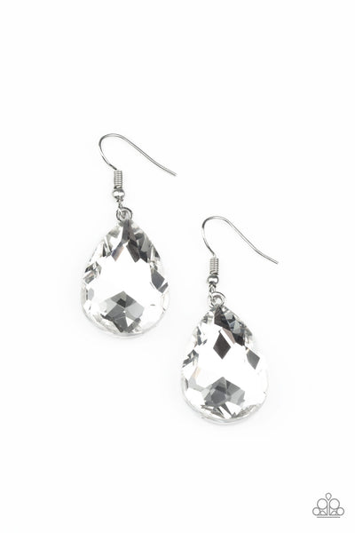 MY CASTLE IS YOUR CASTLE - WHITE TEARDROP GEM EARRINGS - PAPARAZZI