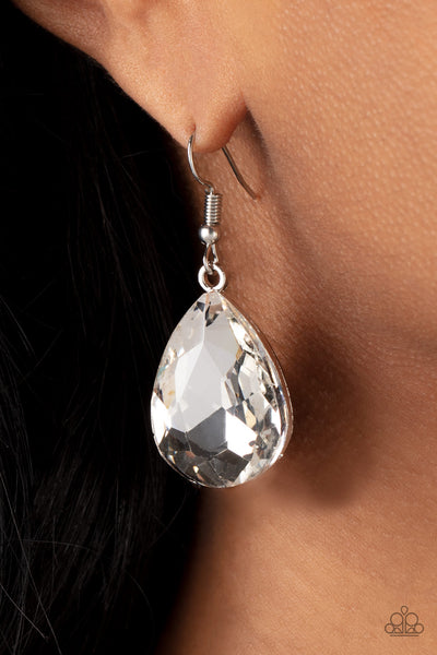 MY CASTLE IS YOUR CASTLE - WHITE TEARDROP GEM EARRINGS - PAPARAZZI