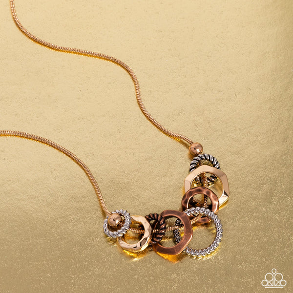 MECHANICAL MISCHIEF - MULTI SILVER COPPER GOLD SNAKE CHAIN NECKLACE - PAPARAZZI
