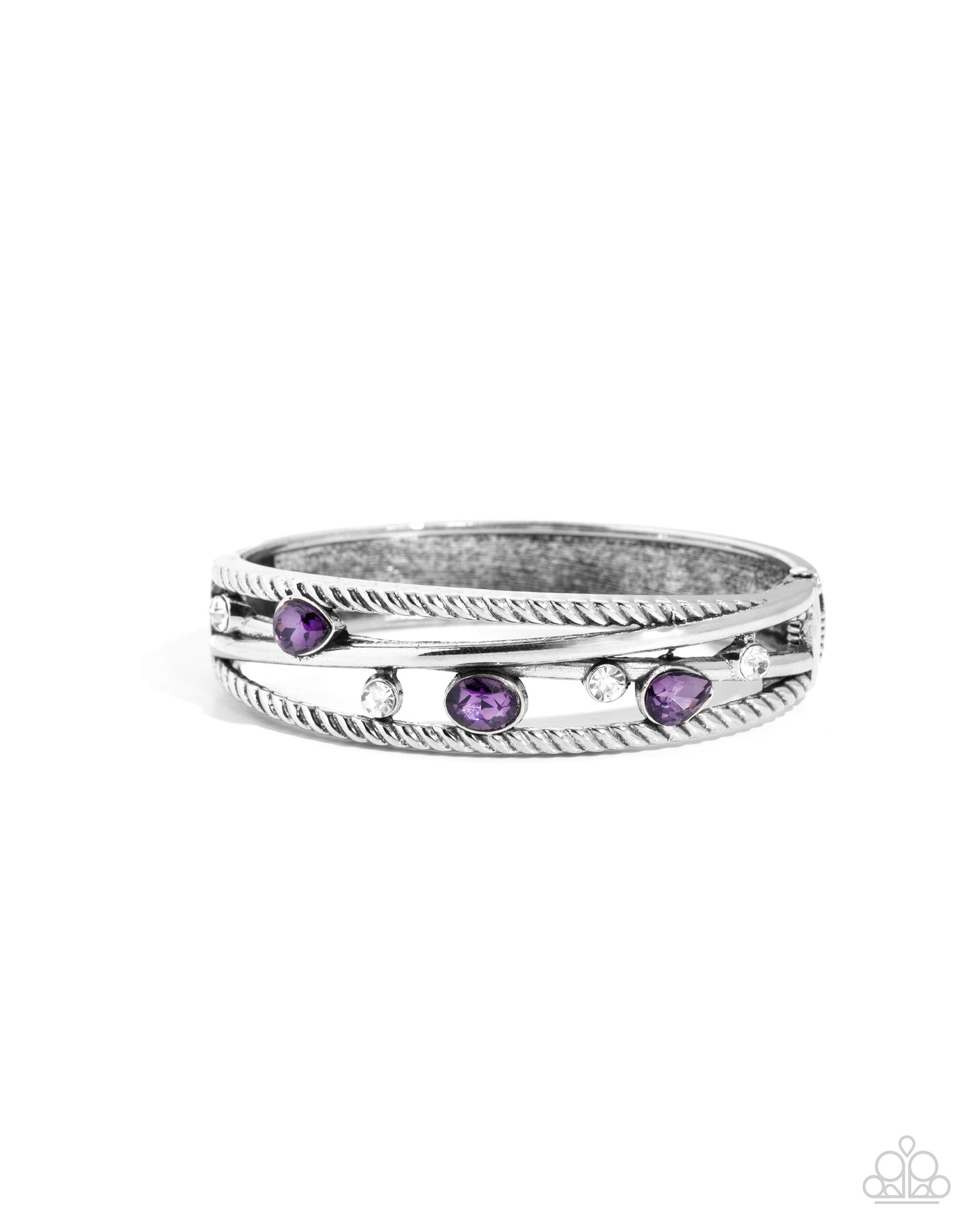 BONUS BLING - PURPLE RHINESTONE SILVER HINGE BRACELET - PAPARAZZI