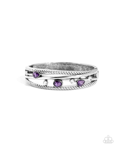 BONUS BLING - PURPLE RHINESTONE SILVER HINGE BRACELET - PAPARAZZI