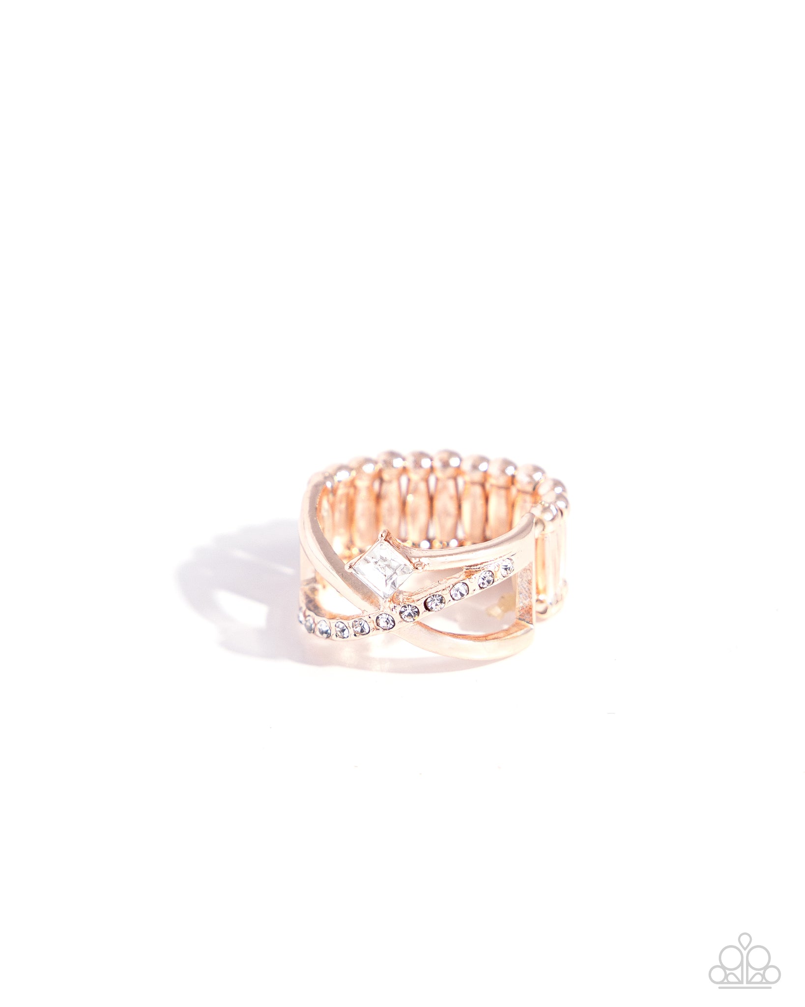 ELEGANTLY ENGAGED - ROSE GOLD WHITE RHINESTONE RING - PAPARAZZI