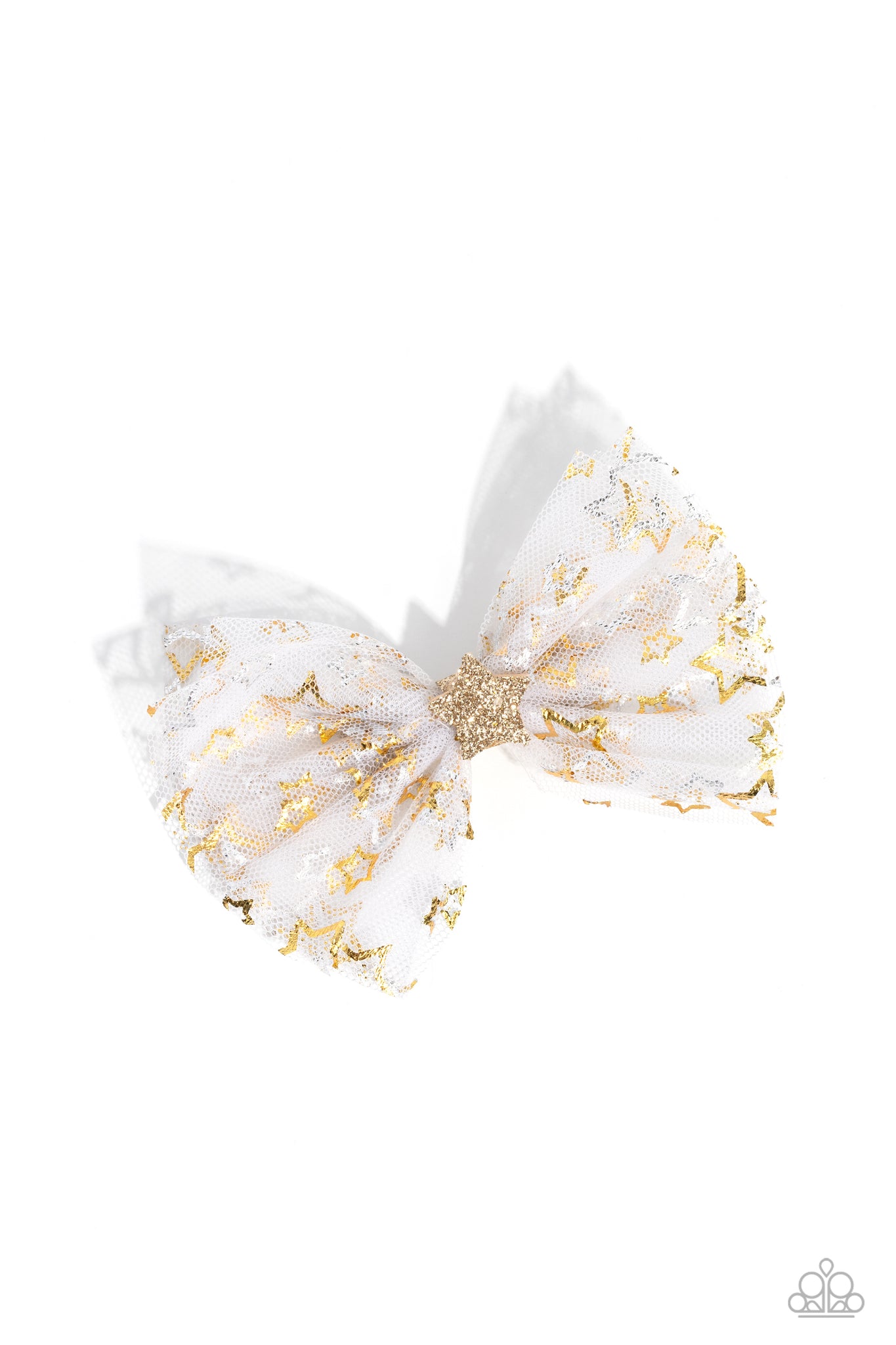 HAVE A SUPERSTAR DAY - WHITE FABRIC GOLD SILVER STAR HAIR CLIP - PAPARAZZI
