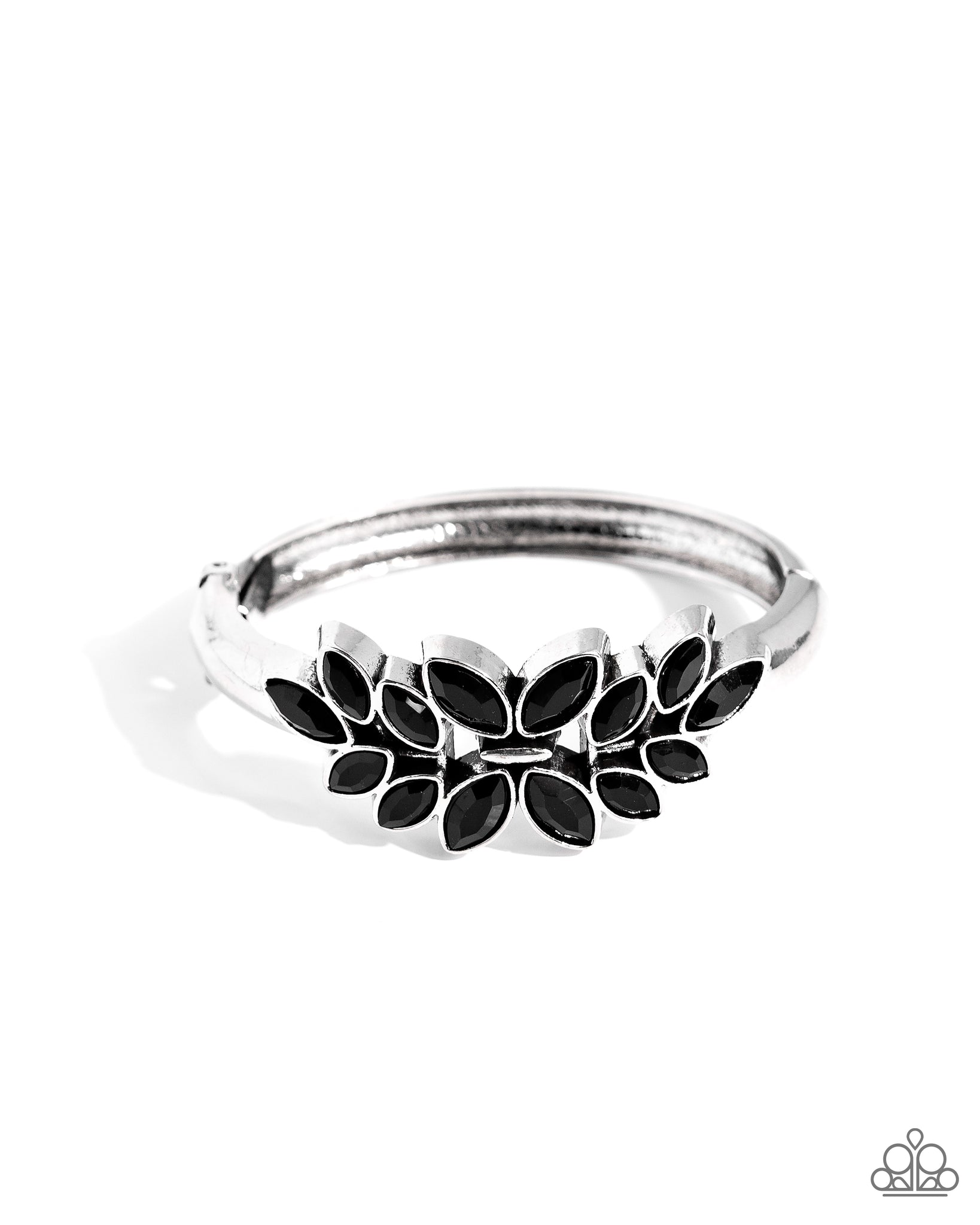 GLAMOROUSLY GARNISHED - BLACK RHINESTONE SILVER HINGE BRACELET - PAPARAZZI