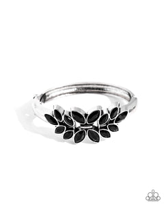 GLAMOROUSLY GARNISHED - BLACK RHINESTONE SILVER HINGE BRACELET - PAPARAZZI