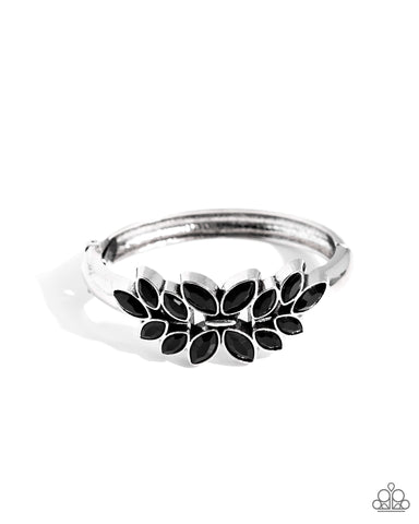 GLAMOROUSLY GARNISHED - BLACK RHINESTONE SILVER HINGE BRACELET - PAPARAZZI