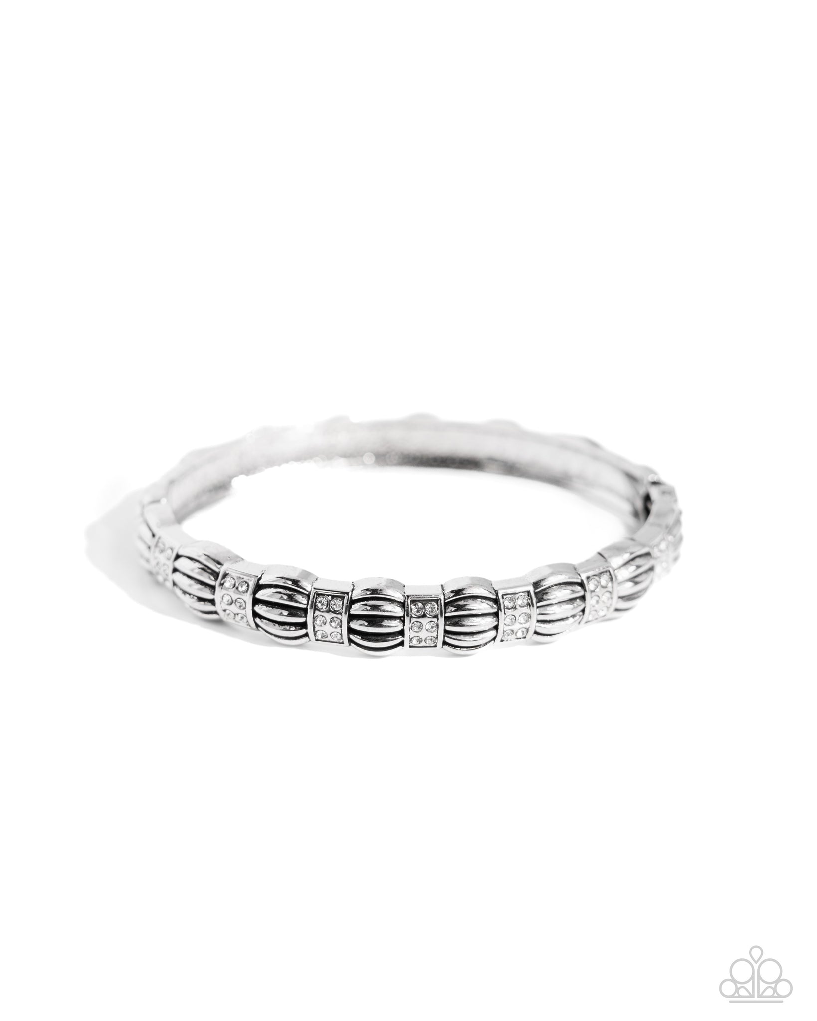 METRO REVERIE - WHITE RHINESTONE SILVER STRETCHY BRACELET - PAPARAZZI
