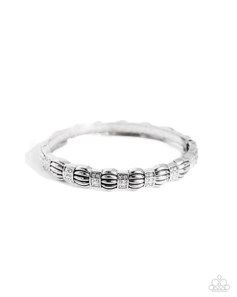 METRO REVERIE - WHITE RHINESTONE SILVER STRETCHY BRACELET - PAPARAZZI
