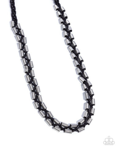 ROGUE RENEGADE - BLACK LEATHER SUEDE CORD SILVER ACCENT URBAN NECKLACE - PAPARAZZI