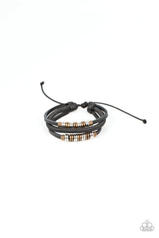 TREASURE TRACKER - BLACK LEATHER CORD URBAN SLIDE BRACELET - PAPARAZZI