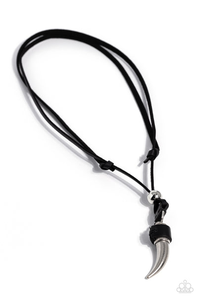 SHOW YOUR CLAWS - BLACK LEATHER CORD SILVER CLAW URBAN SLIDE NECKLACE - PAPARAZZI