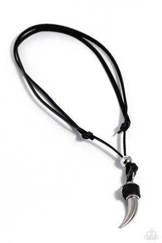 SHOW YOUR CLAWS - BLACK LEATHER CORD SILVER CLAW URBAN SLIDE NECKLACE - PAPARAZZI