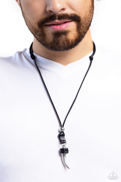 SHOW YOUR CLAWS - BLACK LEATHER CORD SILVER CLAW URBAN SLIDE NECKLACE - PAPARAZZI