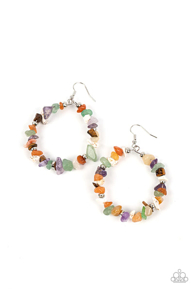 MINERAL MANTRA - MULTI COLOR STONE SILVER WIRE EARRINGS - PAPARAZZI