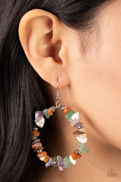 MINERAL MANTRA - MULTI COLOR STONE SILVER WIRE EARRINGS - PAPARAZZI