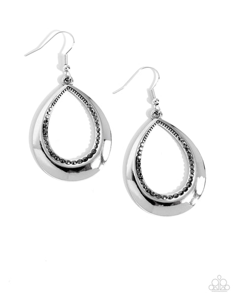 INNER IRIDESCENCE -  RHINESTONE SILVER TEARDROP EARRINGS - PAPARAZZI