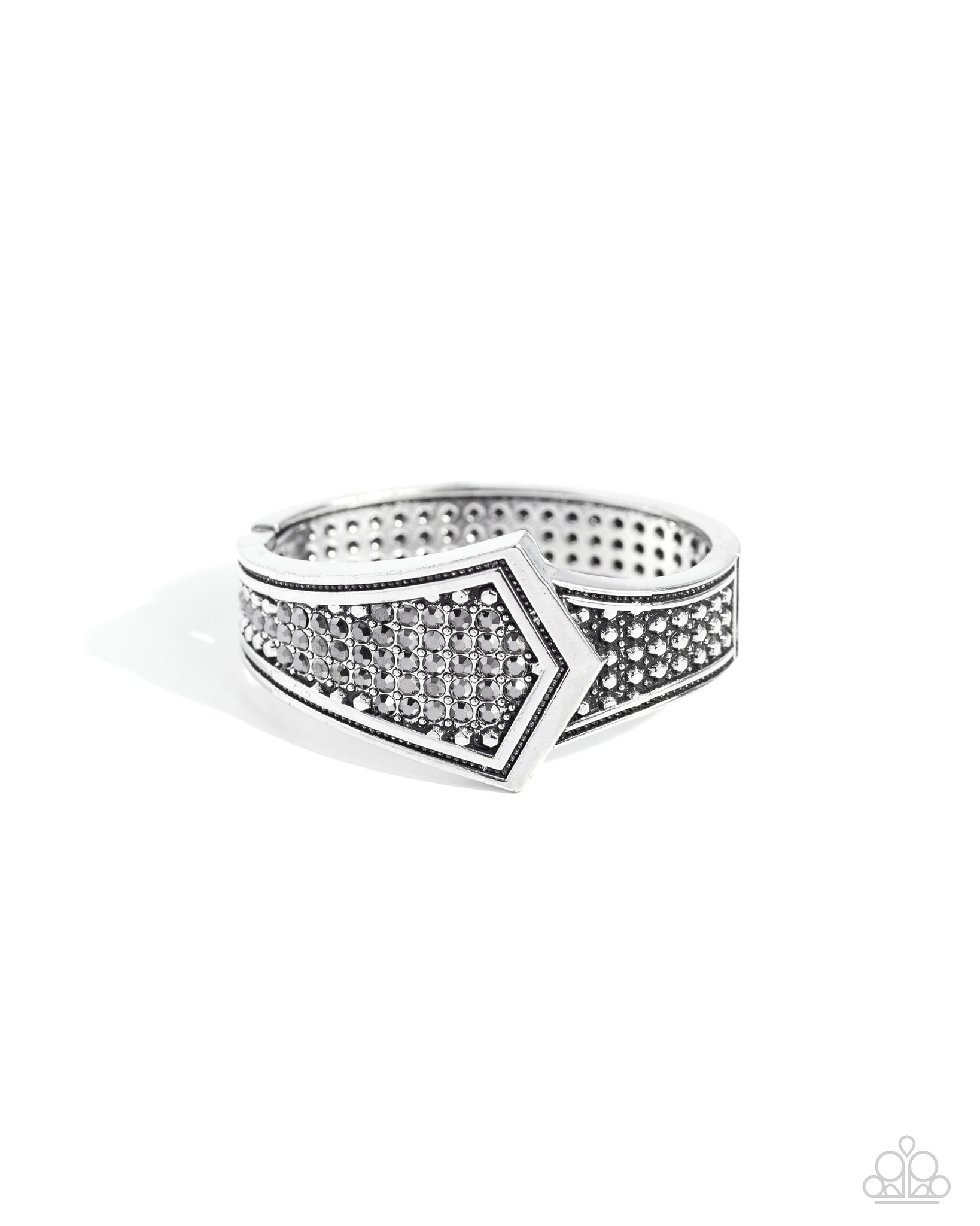 ORDER OF THE ARROW - SILVER HEMATITE RHINESTONE HINGE BRACELET - PAPARAZZI