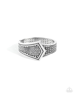 ORDER OF THE ARROW - SILVER HEMATITE RHINESTONE HINGE BRACELET - PAPARAZZI
