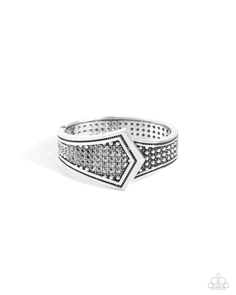 ORDER OF THE ARROW - SILVER HEMATITE RHINESTONE HINGE BRACELET - PAPARAZZI