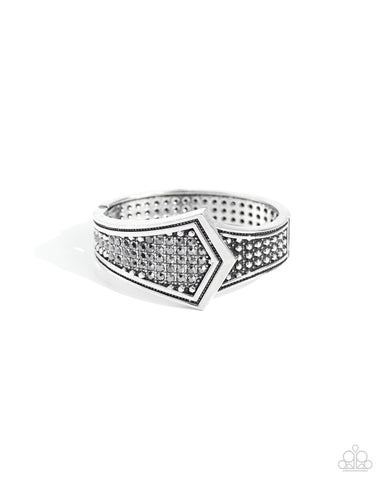 ORDER OF THE ARROW - SILVER HEMATITE RHINESTONE HINGE BRACELET - PAPARAZZI