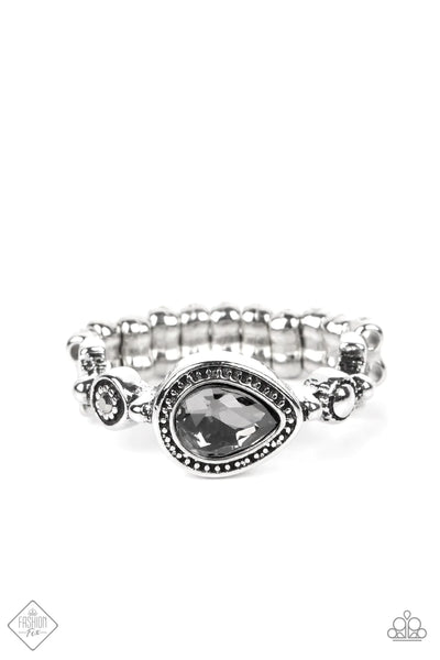 ARTISTIC ARTIFACT - SILVER SMOKY RHINESTONE RING - PAPARAZZI FASHION FIX NOVEMBER 2022