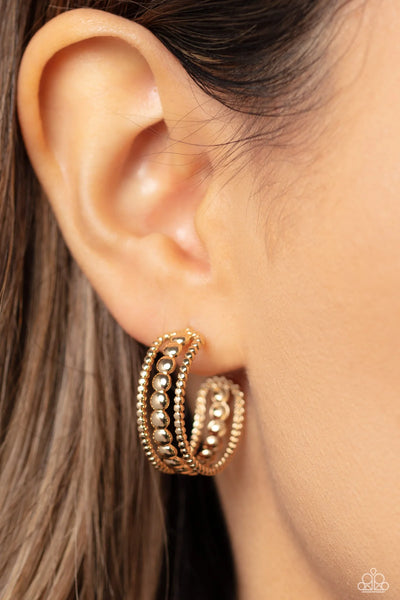 DOTTED DARLING - GOLD STUDDED HOOP EARRING - PAPARAZZI