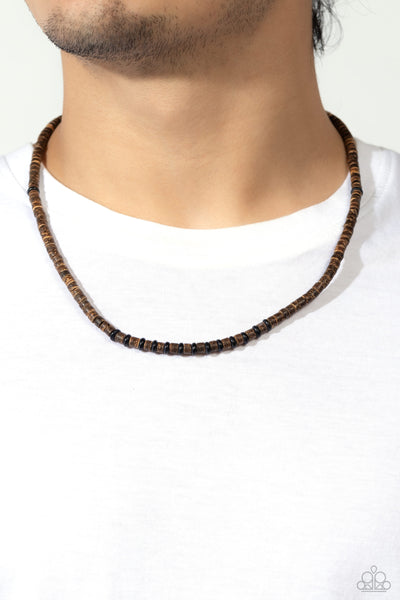 THE WOOD TIMES - BLACK AND BROWN WOODEN BEAD URBAN NECKLACE - PAPARAZZI