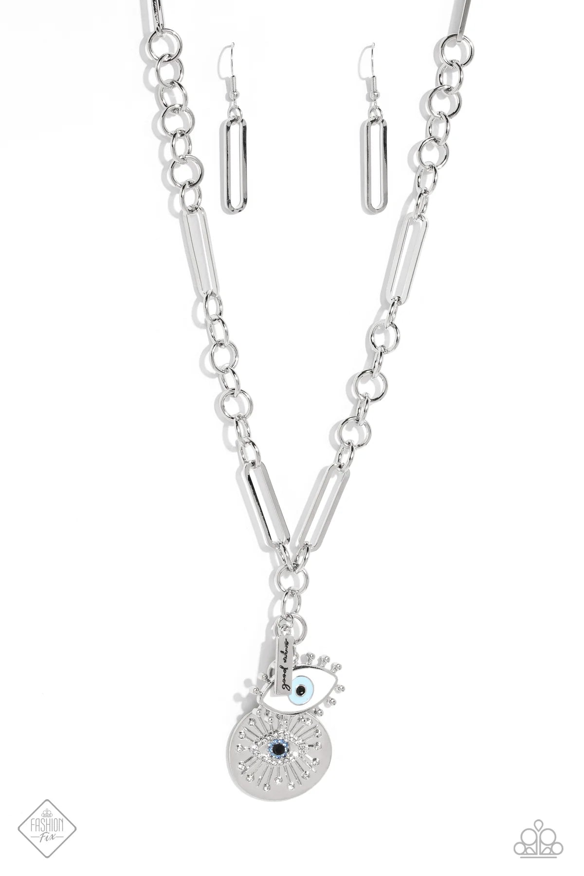 FRIDAY NIGHT VIBES - BLUE EYE SILVER PAPERCLIP NECKLACE - PAPARAZZI - FASHION FIX MARCH 2023