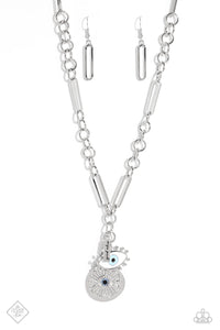 FRIDAY NIGHT VIBES - BLUE EYE SILVER PAPERCLIP NECKLACE - PAPARAZZI - FASHION FIX MARCH 2023