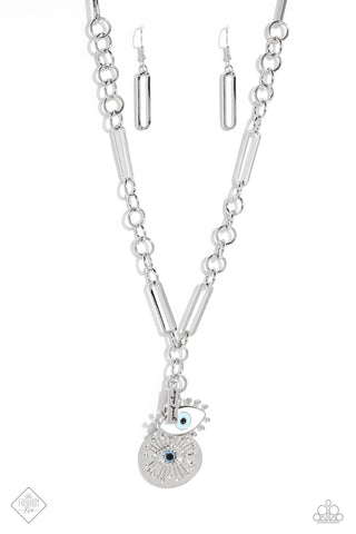 FRIDAY NIGHT VIBES - BLUE EYE SILVER PAPERCLIP NECKLACE - PAPARAZZI - FASHION FIX MARCH 2023