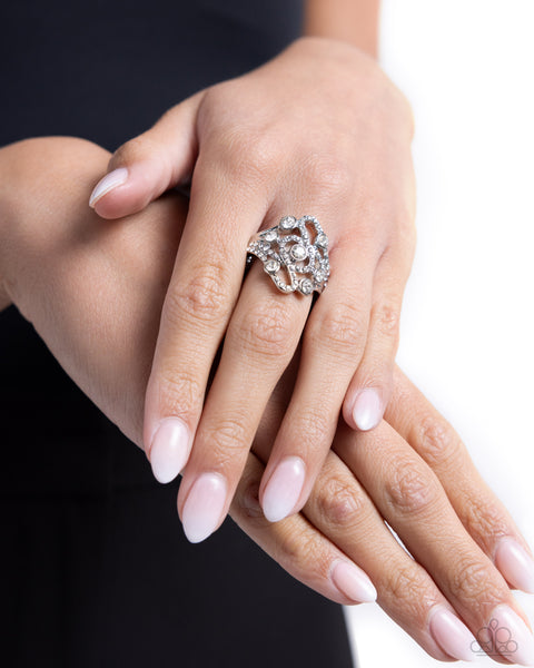 HIGH-CLASS HONOR - WHITE RHINESTONE SILVER RING - PAPARAZZI