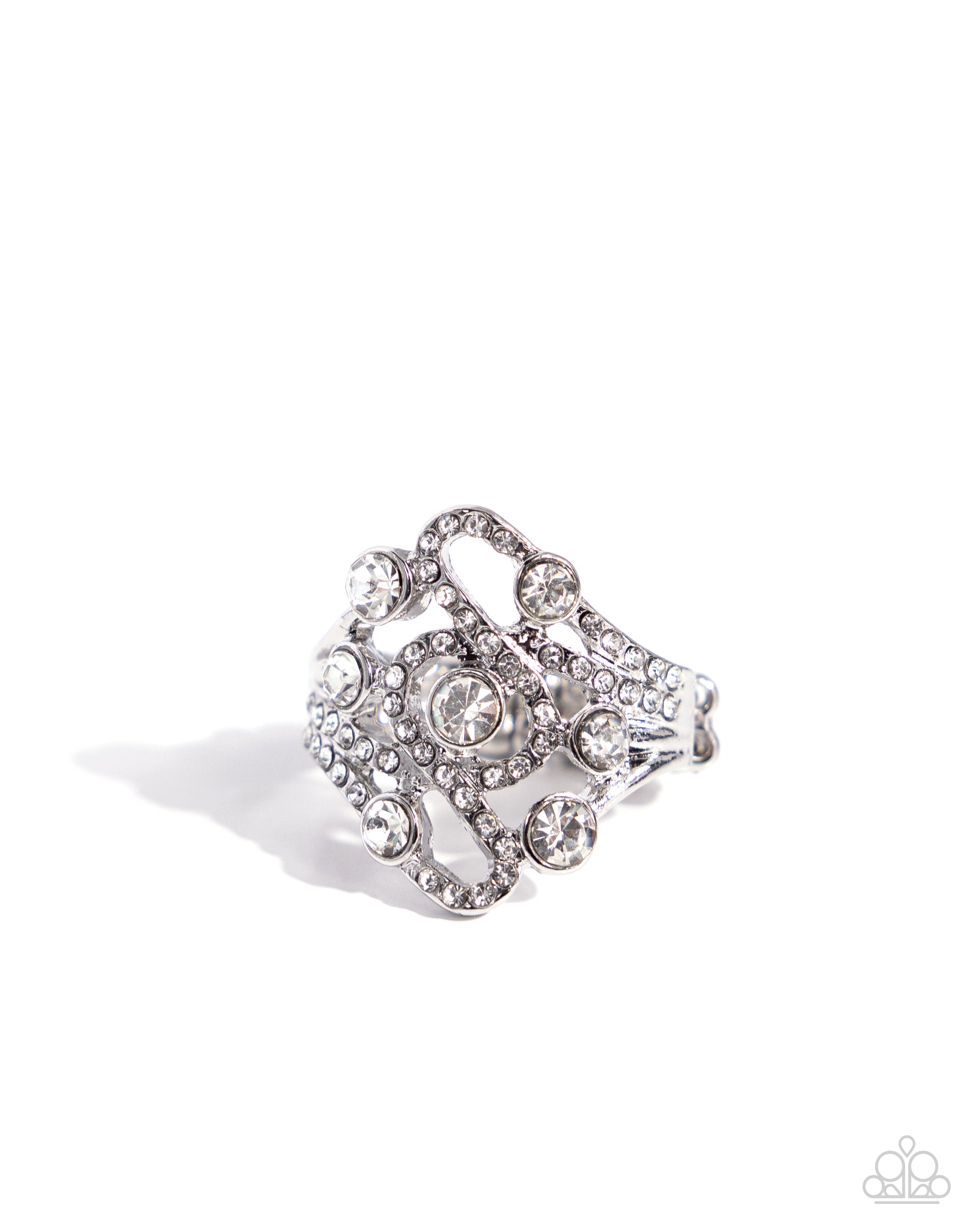HIGH-CLASS HONOR - WHITE RHINESTONE SILVER RING - PAPARAZZI