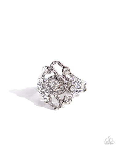 HIGH-CLASS HONOR - WHITE RHINESTONE SILVER RING - PAPARAZZI